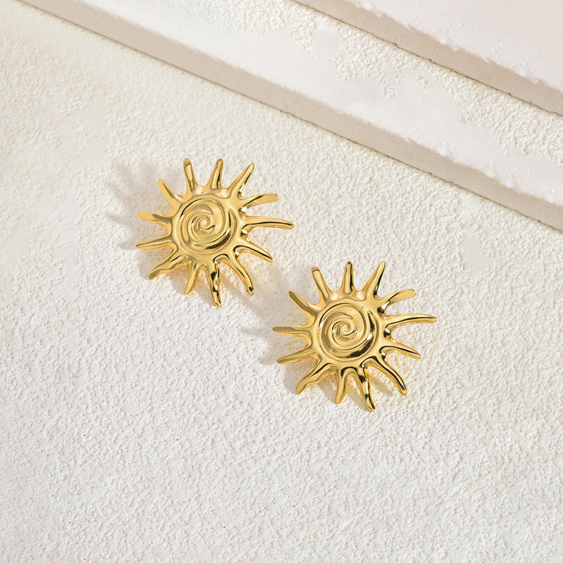 Gold-Plated Anti Tarnish Stainless Steel Sun Shaped Stud Earrings - Image 1