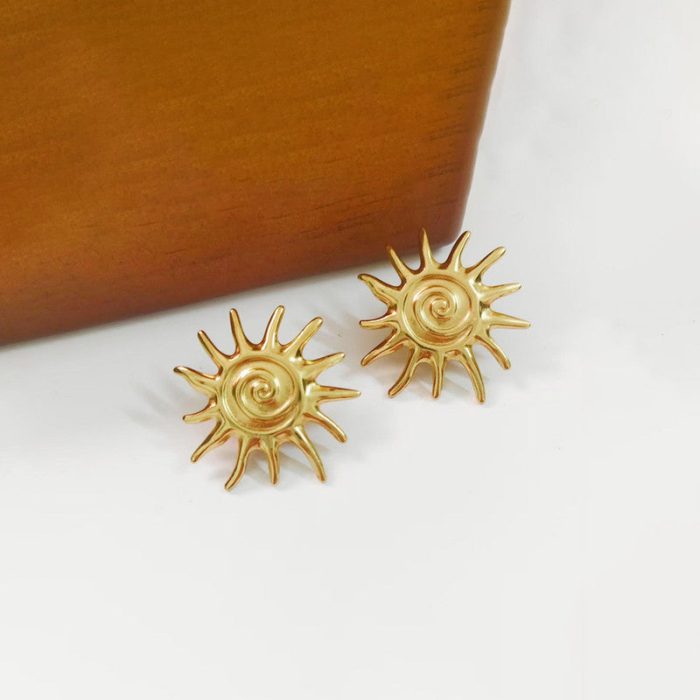 Gold-Plated Anti Tarnish Stainless Steel Sun Shaped Stud Earrings - Image 2