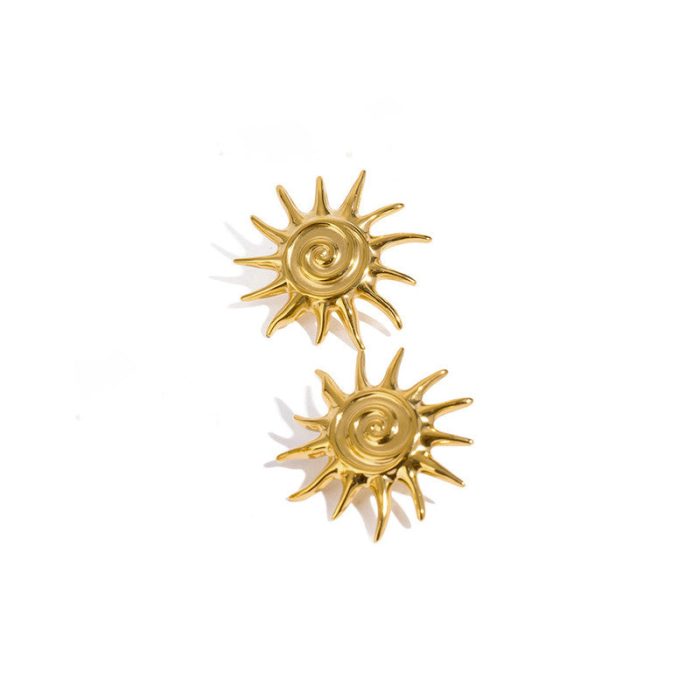 Gold-Plated Anti Tarnish Stainless Steel Sun Shaped Stud Earrings - Image 8