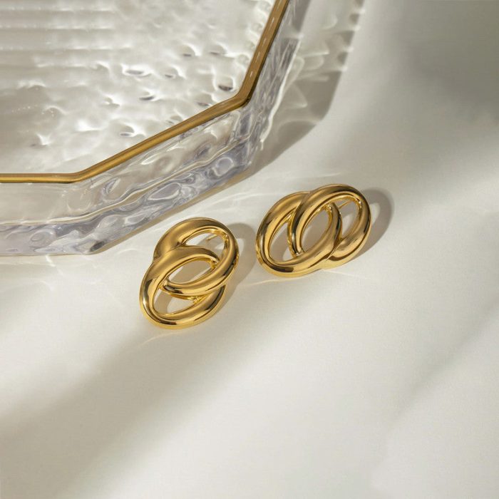 Gold-Plated Anti Tarnish Stainless Steel Contemporary Drop Earrings - Image 7