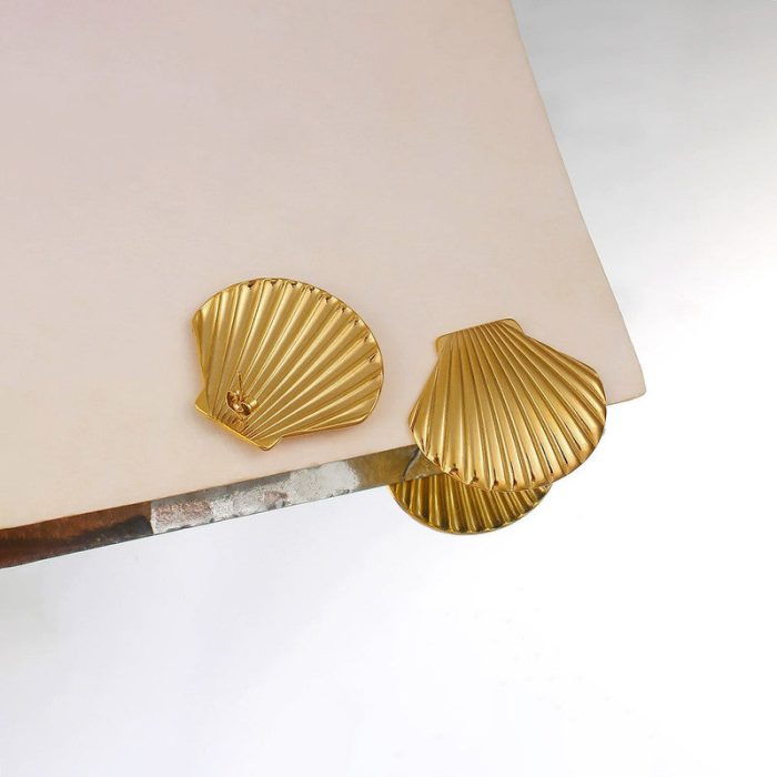 Gold-Plated Anti Tarnish Stainless Steel Shell Shaped Stud Earrings - Image 4