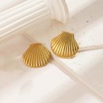 Gold-Plated Anti Tarnish Stainless Steel Shell Shaped Stud Earrings - Image 6