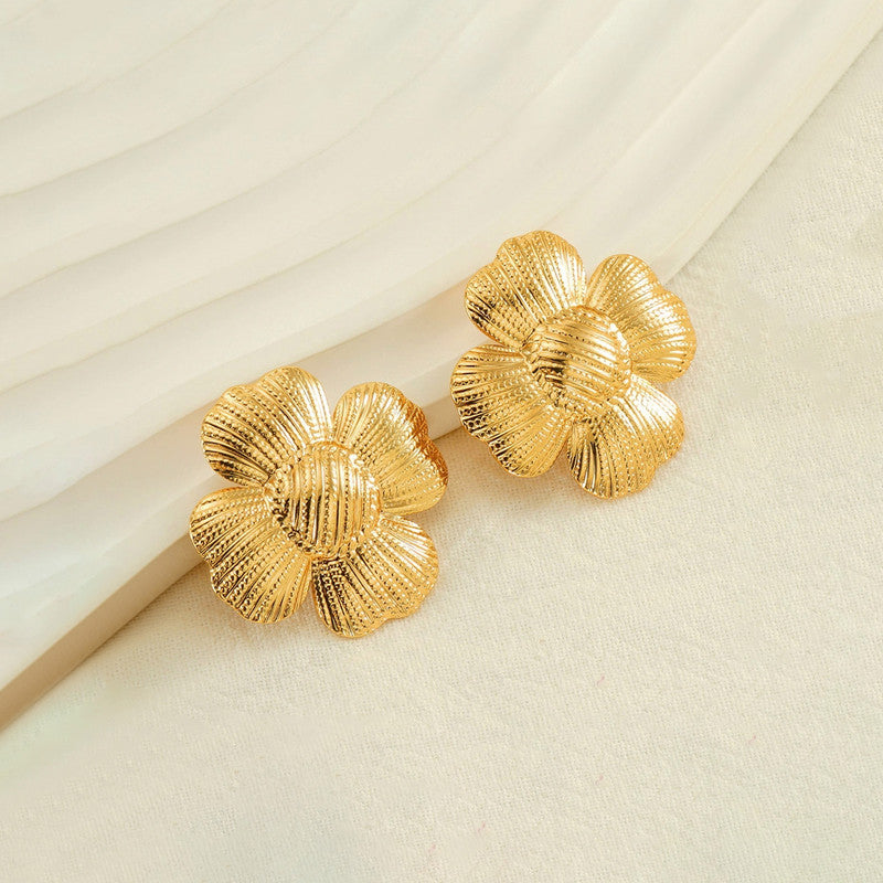 Gold-Plated Anti Tarnish Stainless Steel Floral themed Stud Earrings - Image 1