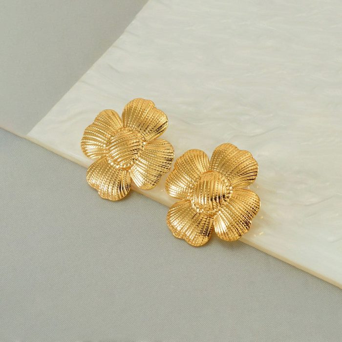 Gold-Plated Anti Tarnish Stainless Steel Floral themed Stud Earrings - Image 2