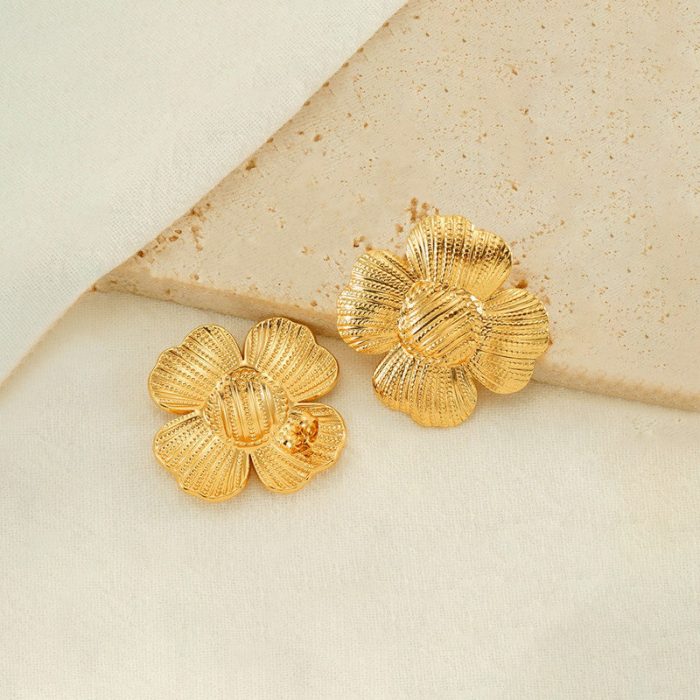 Gold-Plated Anti Tarnish Stainless Steel Floral themed Stud Earrings - Image 8