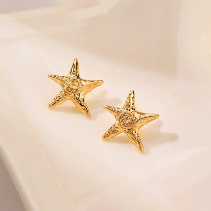 Gold-Plated Anti Tarnish Stainless Steel Star Shaped Stud Earrings - Image 6