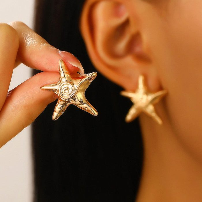 Gold-Plated Anti Tarnish Stainless Steel Star Shaped Stud Earrings - Image 8