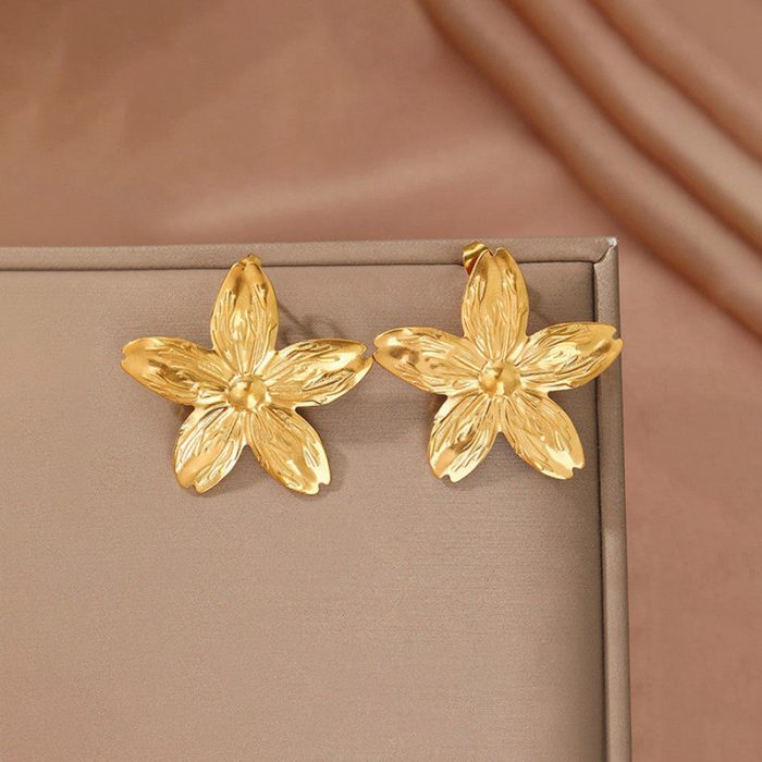 Gold-Plated Anti Tarnish Stainless Steel Floral Drop Earrings - Image 2
