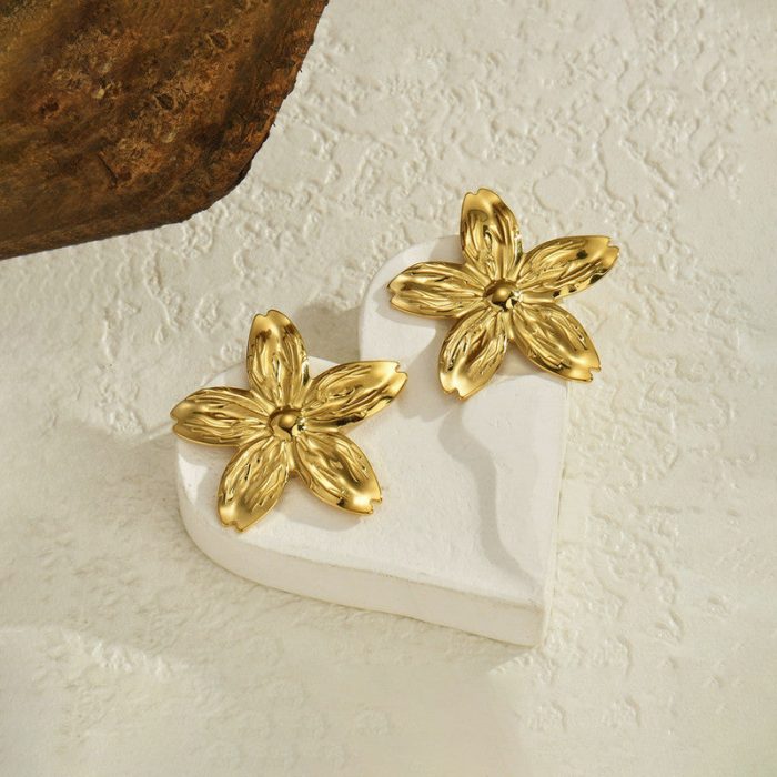 Gold-Plated Anti Tarnish Stainless Steel Floral Drop Earrings - Image 6