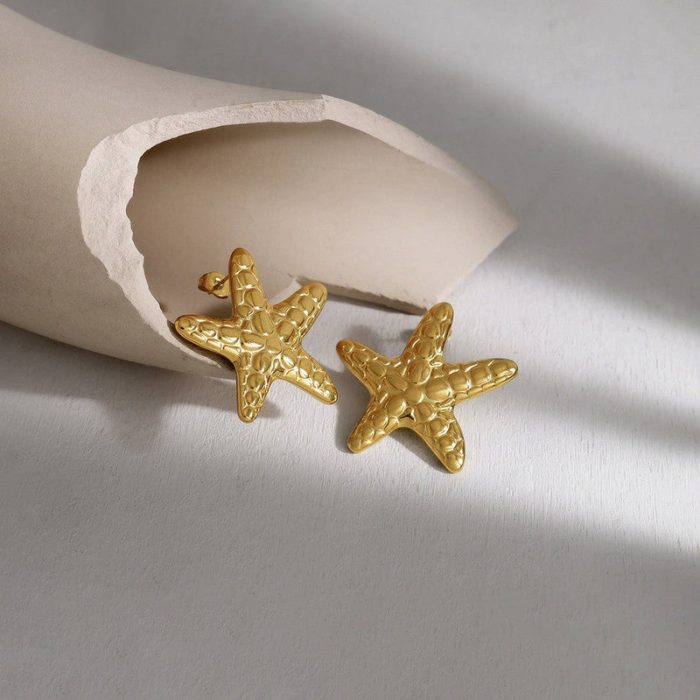 Gold-Plated Anti Tarnish Stainless Steel Star Themed Drop Earrings - Image 3