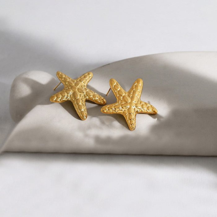 Gold-Plated Anti Tarnish Stainless Steel Star Themed Drop Earrings - Image 4