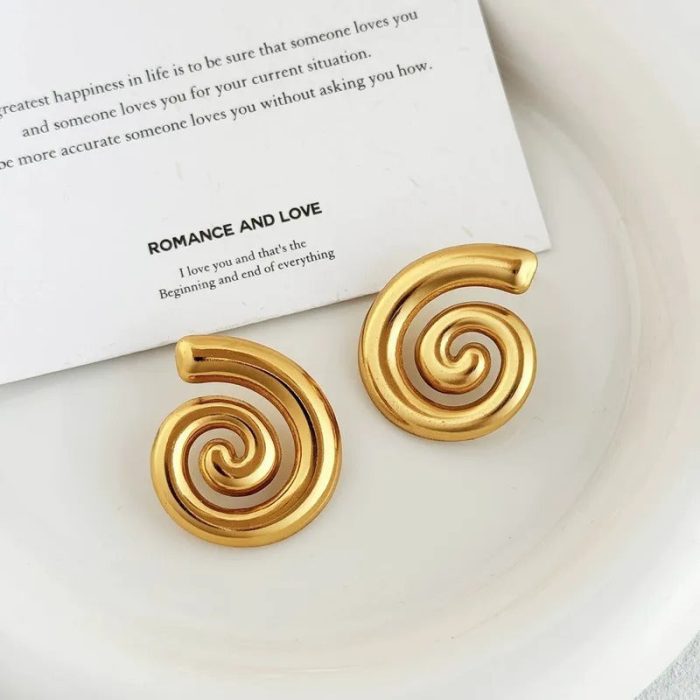 Gold Plated Stainless Steel Anti Tarnish Spiral Chunky Earrings - Image 5