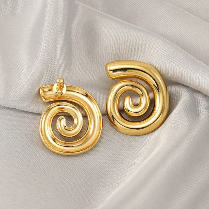 Gold Plated Stainless Steel Anti Tarnish Spiral Chunky Earrings - Image 6