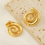 Gold Plated Stainless Steel Anti Tarnish Spiral Chunky Earrings - Image 8