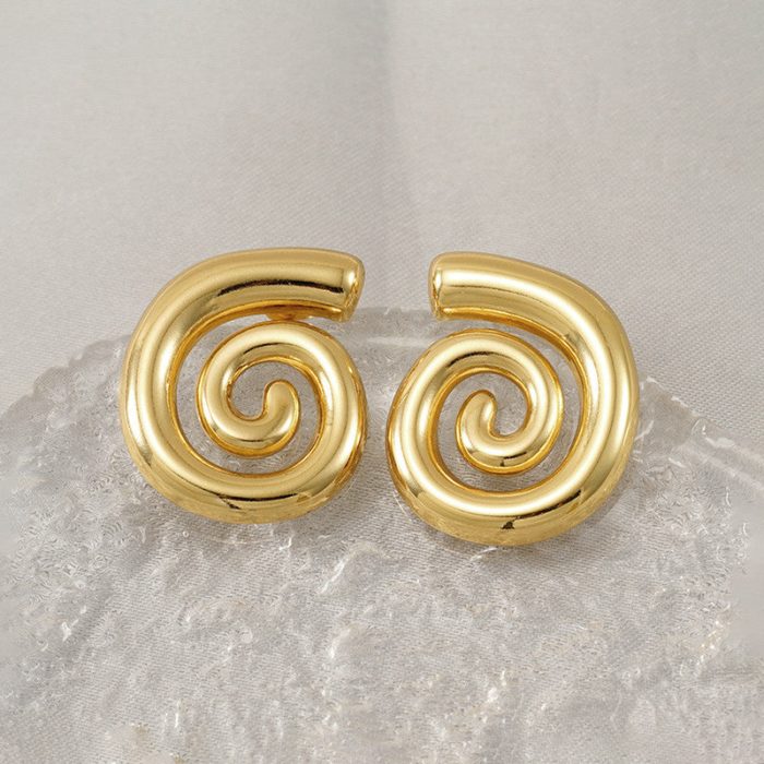 Gold Plated Stainless Steel Anti Tarnish Spiral Chunky Earrings - Image 9
