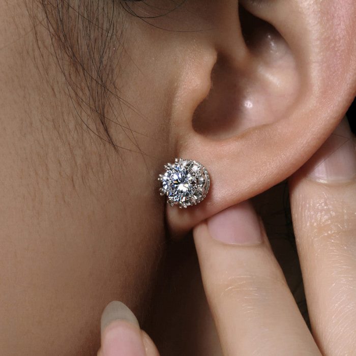 Silver Plated Anti Tarnish American Diamond Crushed Ice Cut Round Shape Stud Earrings - VAIRAVI