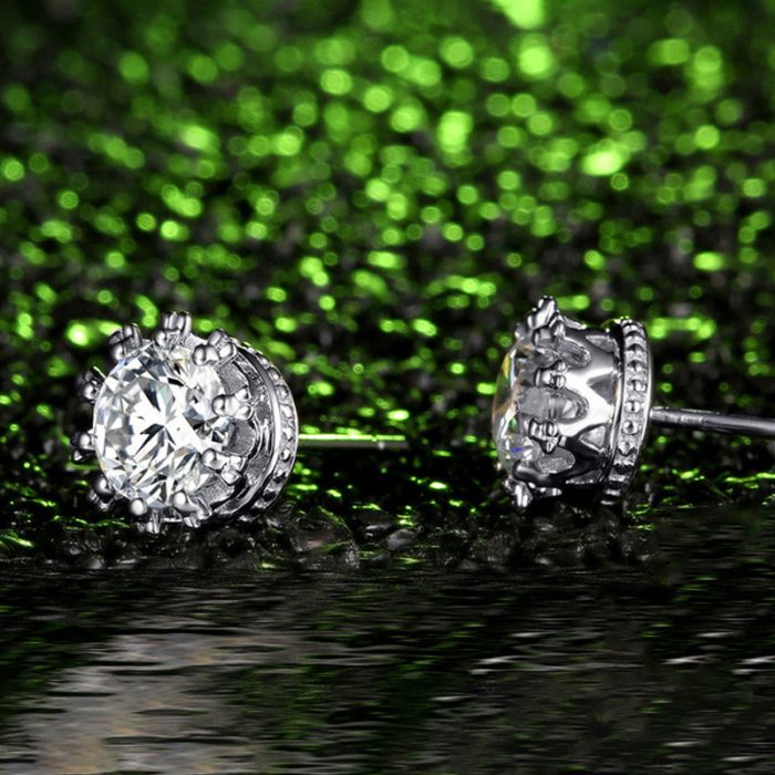 Silver Plated Anti Tarnish American Diamond Crushed Ice Cut Round Shape Stud Earrings - VAIRAVI