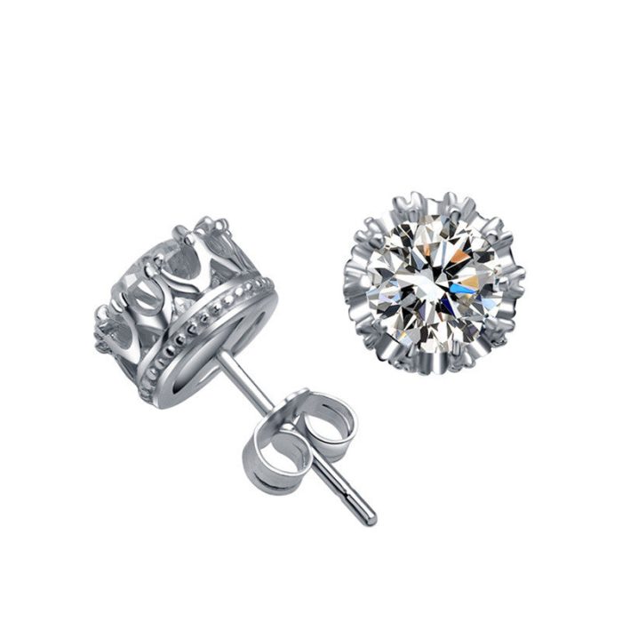 Silver Plated Anti Tarnish American Diamond Crushed Ice Cut Round Shape Stud Earrings - VAIRAVI