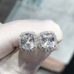 Silver Plated Anti Tarnish American Diamond Studded Silver Square Crushed Ice Cut Stud Earrings - Image 2