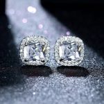 Silver Plated Anti Tarnish American Diamond Studded Silver Square Crushed Ice Cut Stud Earrings - Image 5