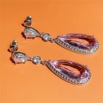 Silver Plated Anti Tarnish American Diamond Studded Pink Teardop Shape Ice Cut Drop Earrings - Image 2