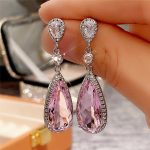 Silver Plated Anti Tarnish American Diamond Studded Pink Teardop Shape Ice Cut Drop Earrings - Image 3