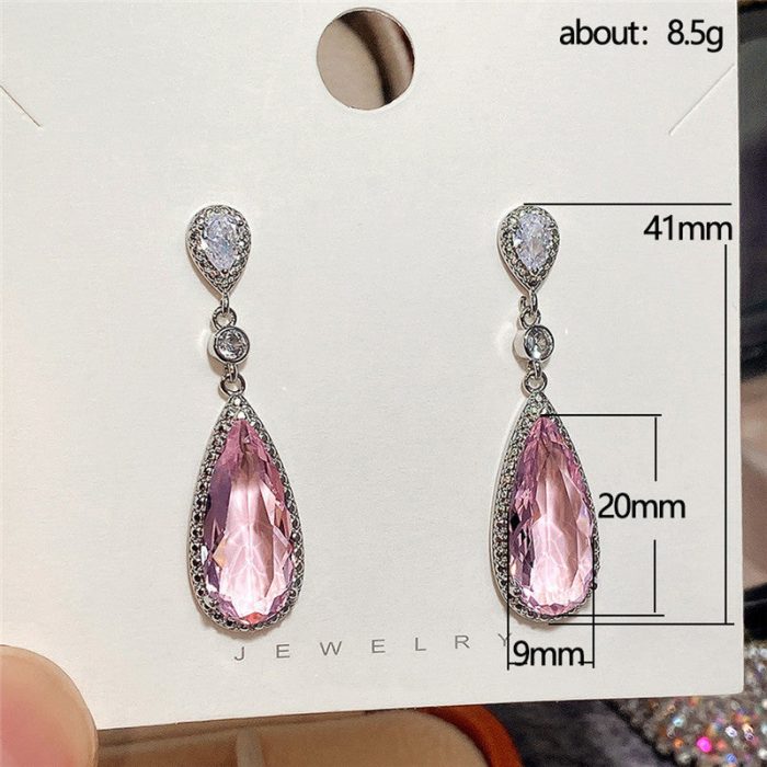 Silver Plated Anti Tarnish American Diamond Studded Pink Teardop Shape Ice Cut Drop Earrings - Image 4