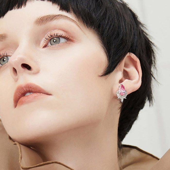 Silver Plated Anti Tarnish American Diamond Studded Pink Crushed Ice Cut Drop Earrings - Image 4