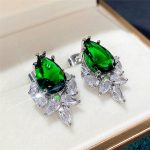 Silver Plated Anti Tarnish American Diamond Studded Green Crushed Ice Cut Drop Earrings