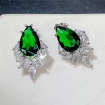 Silver Plated Anti Tarnish American Diamond Studded Green Crushed Ice Cut Drop Earrings - Image 2