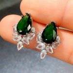Silver Plated Anti Tarnish American Diamond Studded Green Crushed Ice Cut Drop Earrings - Image 3