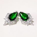Silver Plated Anti Tarnish American Diamond Studded Green Crushed Ice Cut Drop Earrings - Image 4