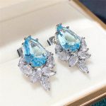Silver Plated Anti Tarnish American Diamond Studded Blue Crushed Ice Cut Drop Earrings