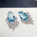 Silver Plated Anti Tarnish American Diamond Studded Blue Crushed Ice Cut Drop Earrings - Image 3