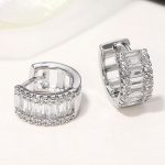 Silver Plated Anti Tarnish American Diamond Studded Contemporary Hoop Earrings - Image 3