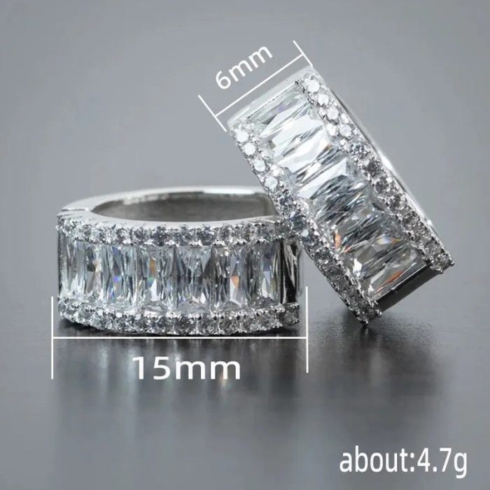 Silver Plated Anti Tarnish American Diamond Studded Contemporary Hoop Earrings - Image 5