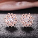 Rose Gold Plated American Diamond Studded Floral Silver Stud Earrings - Image 3