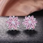 Silver Plated Anti Tarnish American Diamond Studded Pink Floral Silver Stud Earrings - Image 2