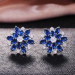 Silver Plated Anti Tarnish American Diamond Studded Navy Floral Silver Stud Earrings - Image 4