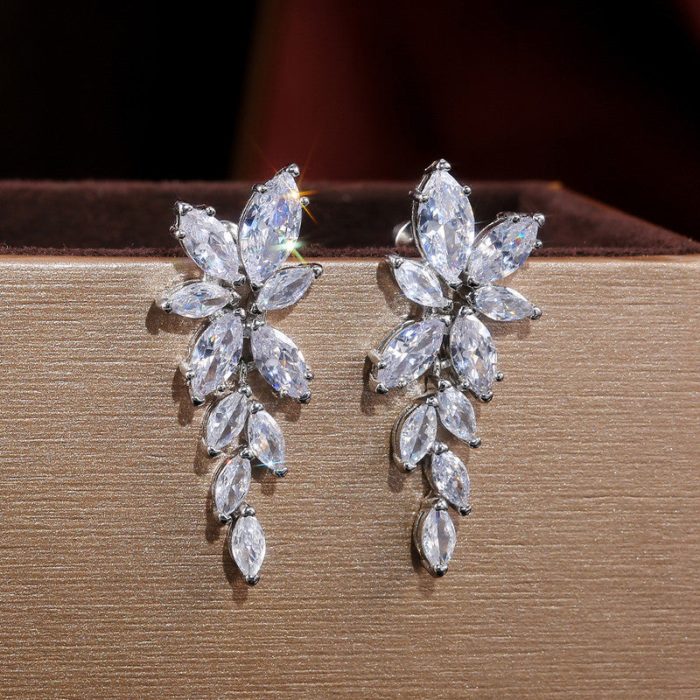 Silver Plated American Diamond Studded Floral Themed Drop Earrings - Image 3