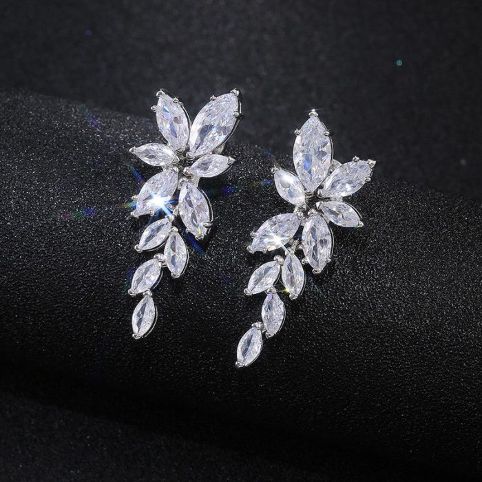 Silver Plated American Diamond Studded Floral Themed Drop Earrings - Image 5