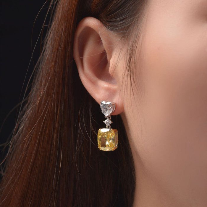 Silver Plated Anit Tarnish American Diamond Studded Yellow Heart inspired Crushed Ice Cut Drop Earrings - Image 2