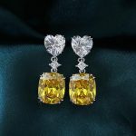 Silver Plated Anit Tarnish American Diamond Studded Yellow Heart inspired Crushed Ice Cut Drop Earrings - Image 3