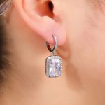 Silver Plated AD Studded Geometric Crushed Ice Cut Hoops Earrings - Image 3
