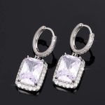 Silver Plated AD Studded Geometric Crushed Ice Cut Hoops Earrings - Image 5