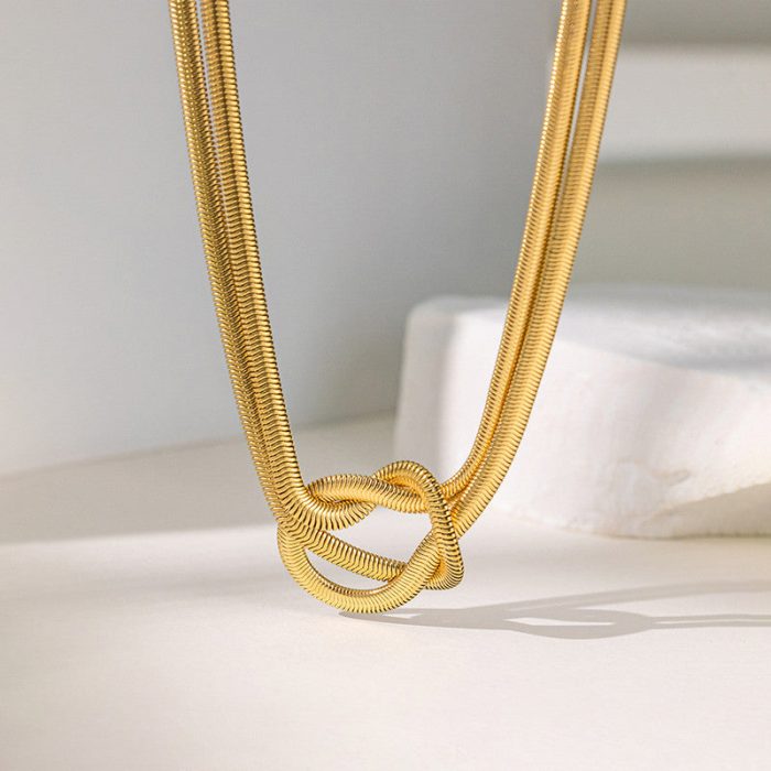 Gold-Plated Anti Tarnish Knotted Chain Layered Necklace - Image 3
