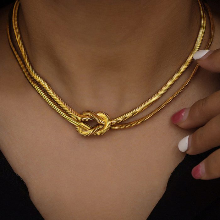 Gold-Plated Anti Tarnish Knotted Chain Layered Necklace - Image 4