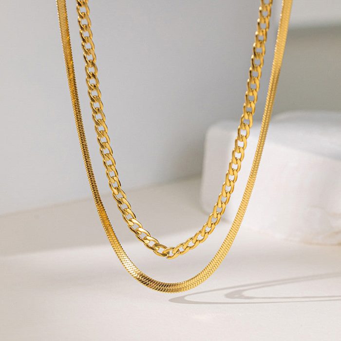 Gold-Plated Anti Tarnish Chain Layered Necklace - Image 4