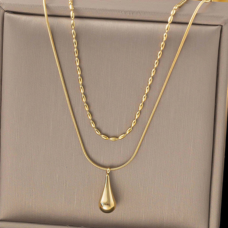Gold-Plated Anti Tarnish Minimalistic Teardrop Layered Necklace - Image 1