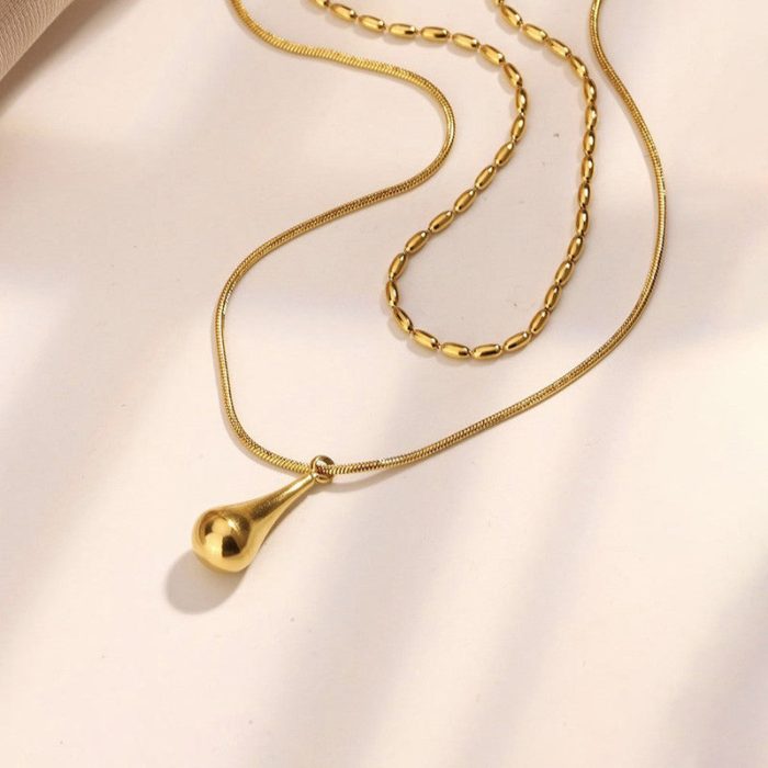 Gold-Plated Anti Tarnish Minimalistic Teardrop Layered Necklace - Image 2